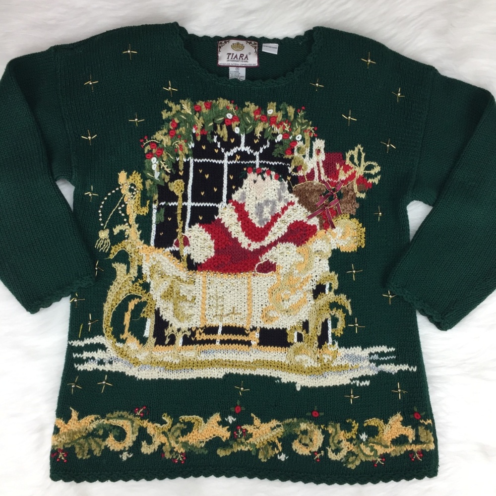 Ugly Christmas Sweater Vintage Santa Sleigh M / L